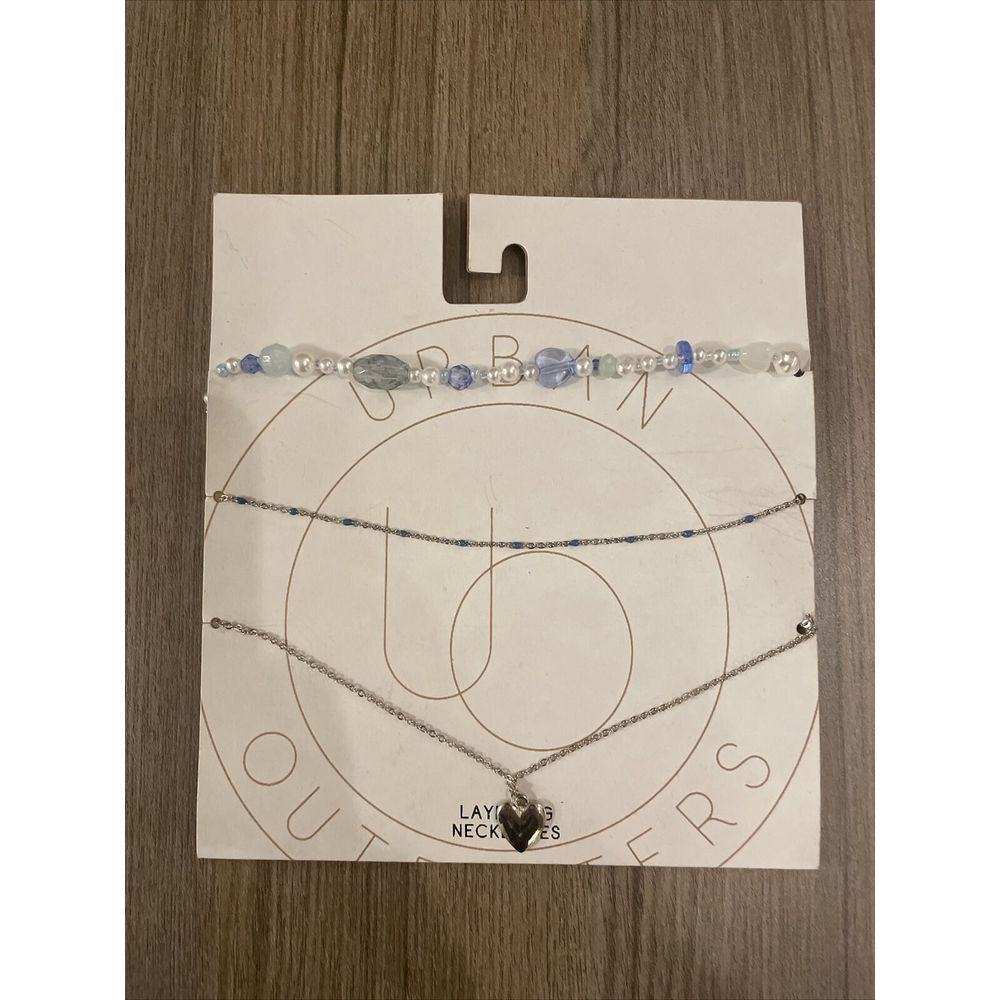 Urban Outfitters Layered Necklace Blue Beaded Silver Tone New